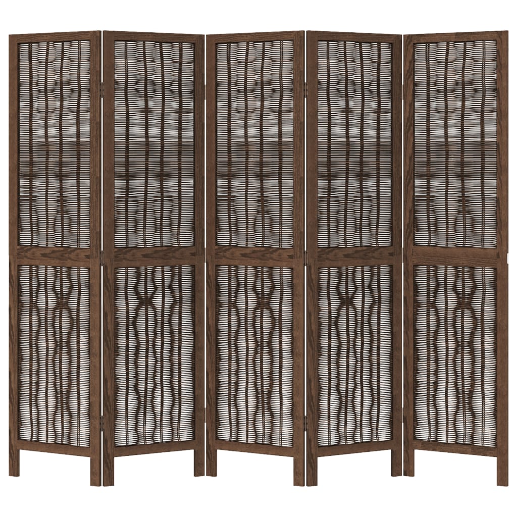 Room Divider 5 Panels Dark Brown Solid Wood Paulownia